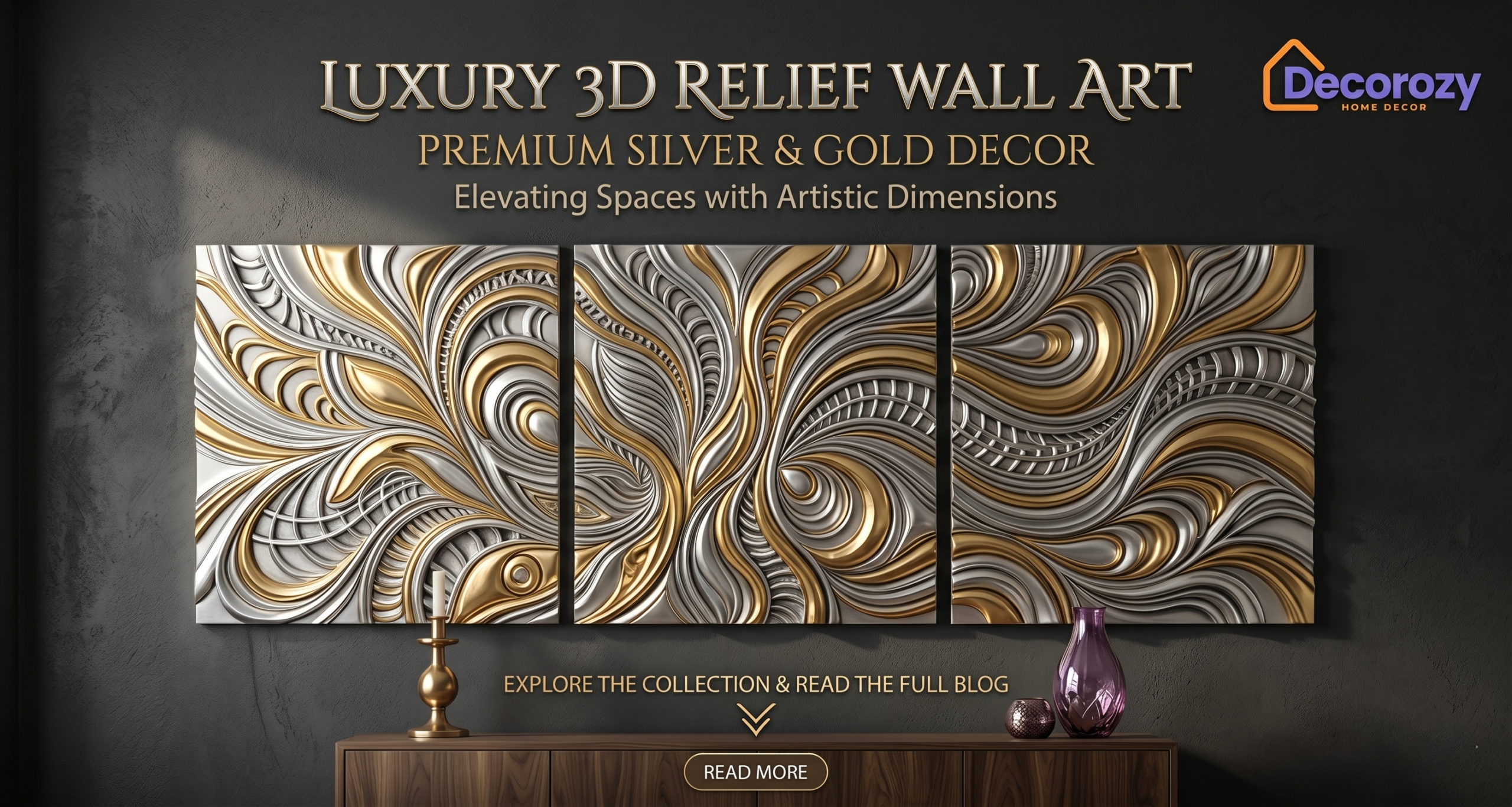 Luxury 3D Relief Wall Art: Premium Silver & Gold Decor | Decorozy