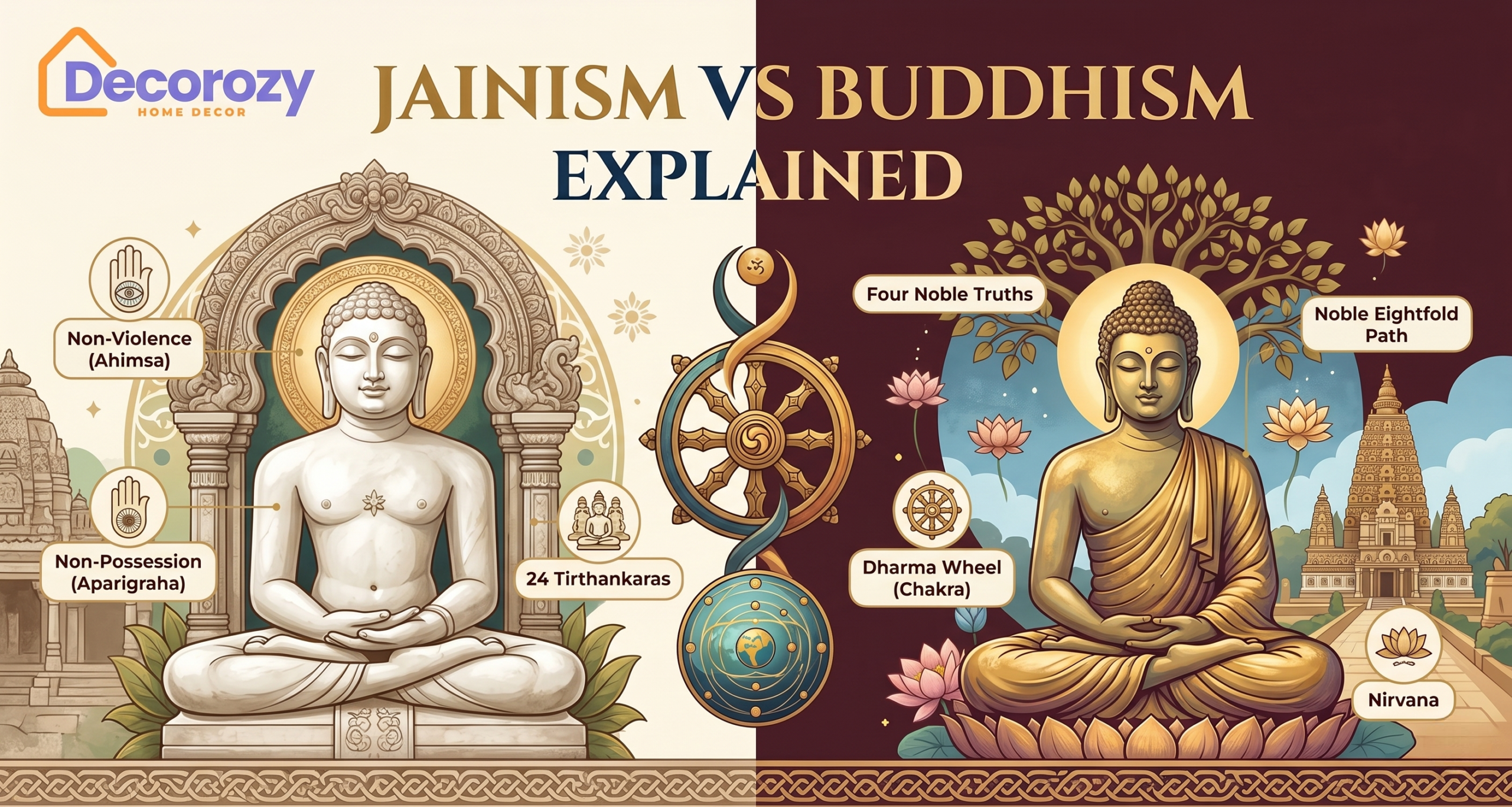 Jainism vs Buddhism Explained: Cultivating Mindful Spaces Through Ancient Philosophies