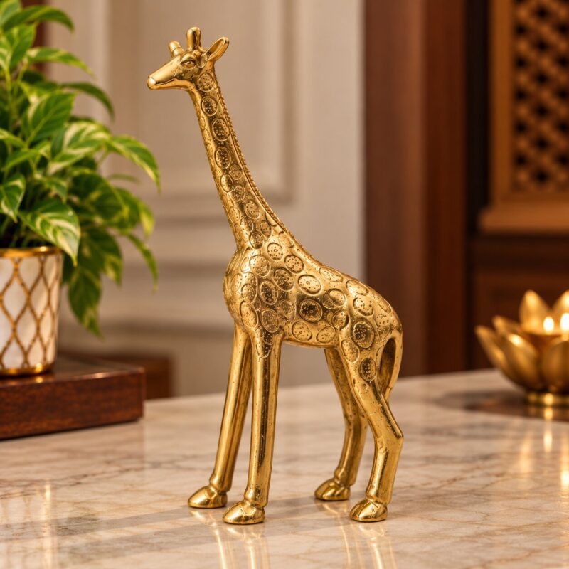 Pure brass giraffe showpiece side view
