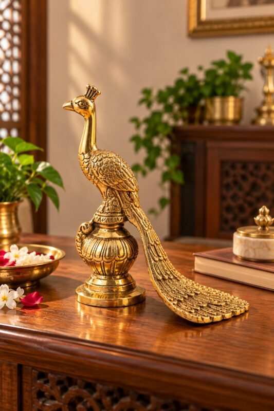 Pure Brass Peacock Statue – Traditional Handcrafted Decorative Showpiece