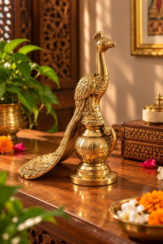 Pure Brass Peacock Statue – Traditional Handcrafted Decorative Showpiece